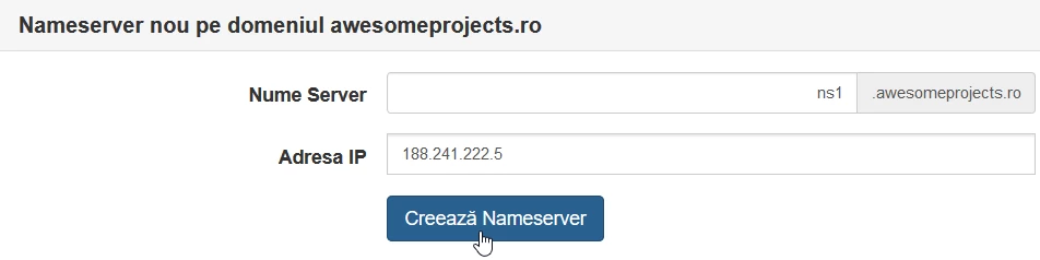 Crează nameserver panou Rotld