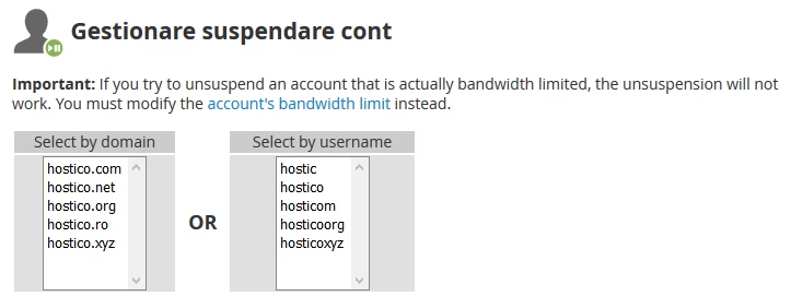 Suspendare cont cPanel in whm