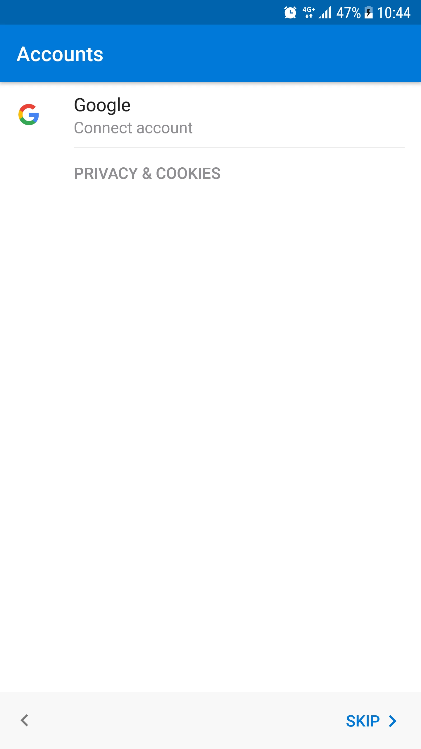 Vyberte Preskočiť v účtoch