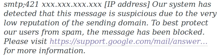 Raport respingere e-mail de la GMAIL