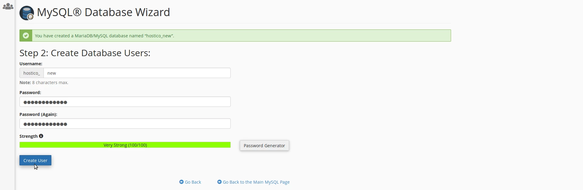 Creare databass users