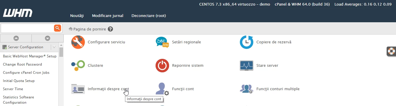 Informácie o účte WHM