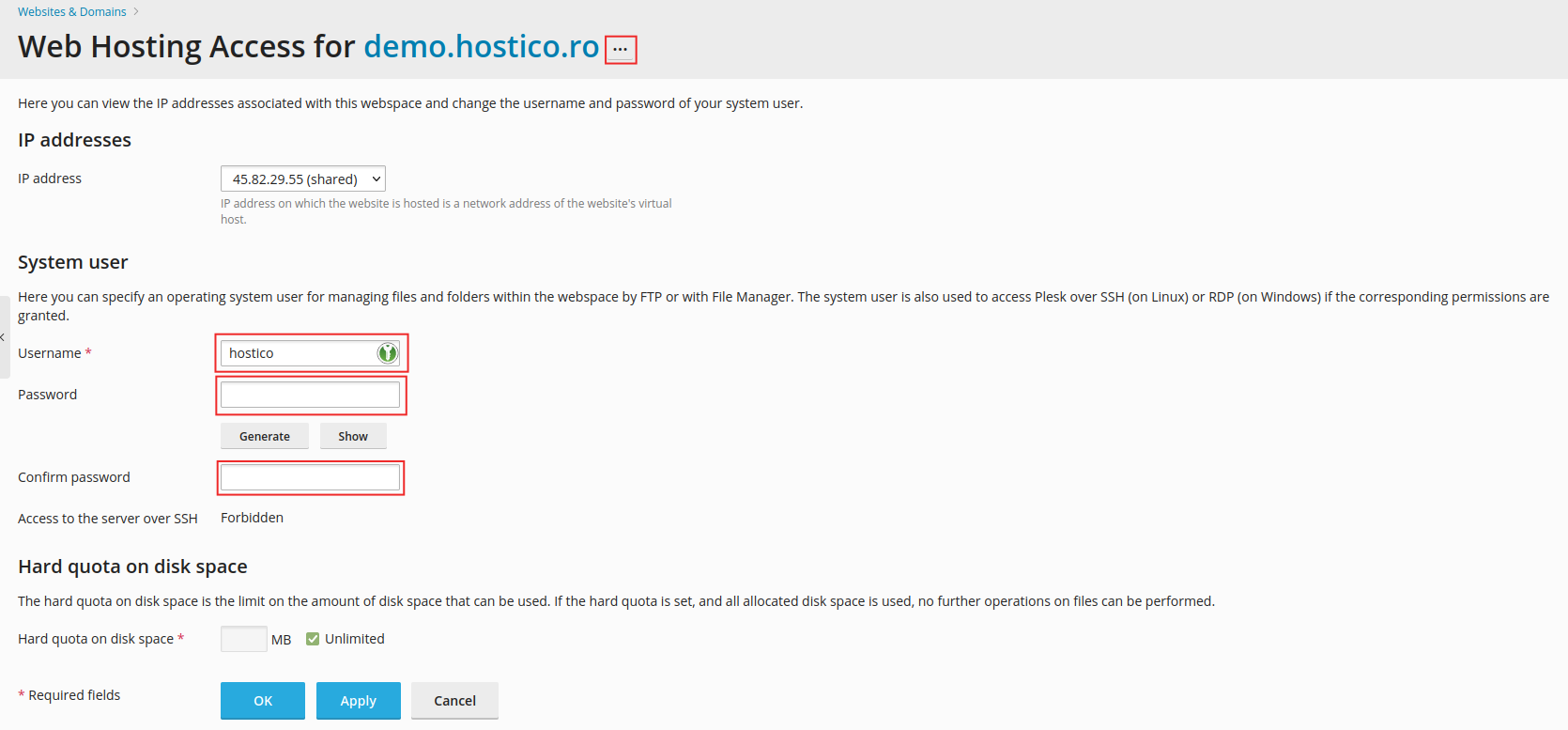 Zmeniť heslo používateľa Plesk