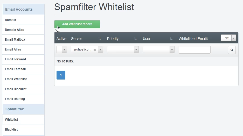 Adăugare Whitelist record ISPConfig